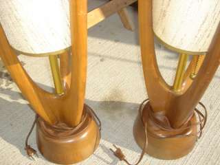 Mid century vintage wood table lamps  