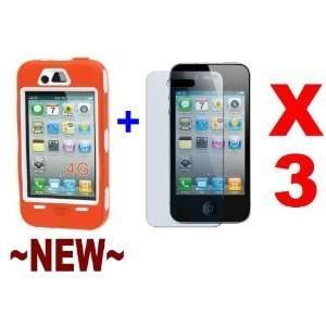  Hard Plastic Bumper Cover for iPhone 4   Orange + 3 Clear 