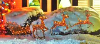   Gold Swaying Reindeer and Sleigh Lighted Christmas Yard Art Decoration