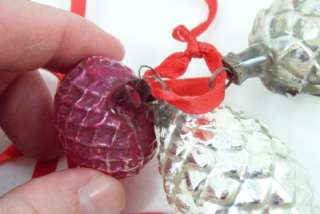 LOT ANTIQUE GLASS CHRISTMAS ORNAMENTS PINE CONES, STRAWBERRY, SMALL 