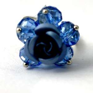 d8144 Cluster Wedding Flower Blue Crystal Beads Adjustable Ring 