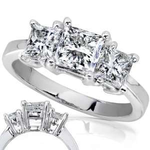  2 Carat TW Certified Three Stone Princess Cut Diamond Ring 
