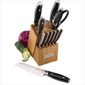   Set W/ Block Stainless Steel Blades Ergonomic Handles Kitchen