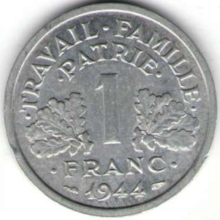 FRANCE COIN 1 FRANC 1944 B XF+  