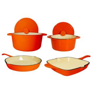 Piece Enamel Cast Iron Orange Cookware / Cooking Set  