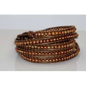  Chan Luu Gold Pearl Wrap Bracelet on Kansa Leather BS 2522 