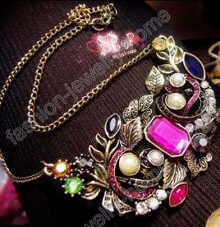 Retro Style Bronze Crystal Pearl Owl Pendant Necklace  