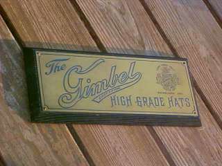 1920s THE GIMBEL HIGH GRADE HATS BRASS STORE SIGN  