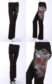 Yoga Pants with Fleur De Lis & Roses Print with Stones Very High 