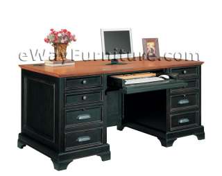   Desk Antiqued Black with Cherry Top File Drawers Keyboard Tray  
