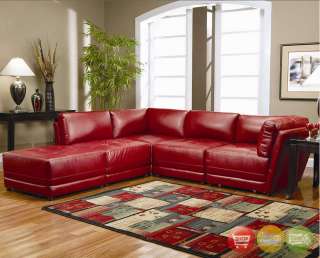Modern Red Leather Modular 5 piece Sectional Sofa Couch  