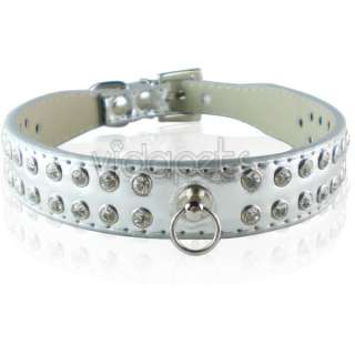 14 16 Silver Leather Rhinestone Dog Collar Medium M  