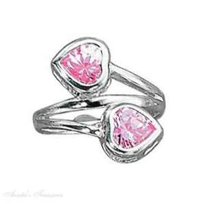  Sterling Silver Pink Cubic Zirconia Heart Ring Wrap Size 4 