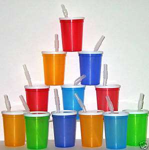 100  SMALL PLASTIC DRINKING GLASSES LIDS STRAWS CUPS  