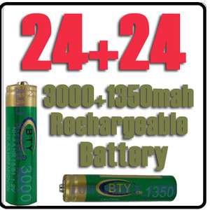24AA + 24AAA 3000mAh 1350mAh rechargeable battery NiMH 2A 3A LR06 LR03 