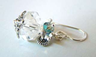   HEART Sterling Silver & Clear Faceted Glass Dangle Earrings  