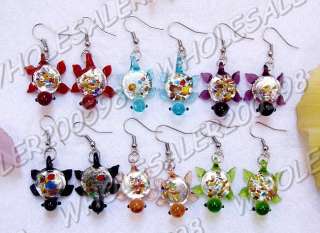   12Pairs ＾ FREE ＾ Colored ▲ Turtle Lampwork Glass Earrings