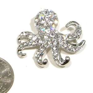   Austrian Rhinestone Octopus Design Silver Plated Brooch Pin Jewelry