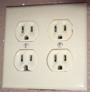 Double Electrical Plug Outlet Cover Antique White Metal  