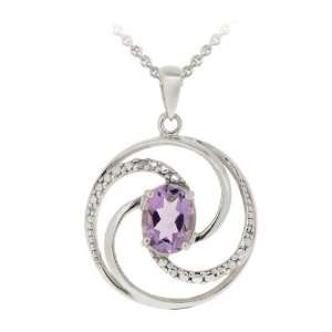   Silver 1ct Amethyst & Diamond Accent Swirl Circle Necklace Jewelry