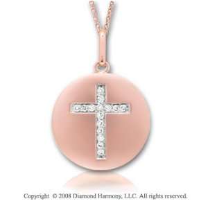  14k Rose Gold Diamond Cross Disk Pendant Jewelry