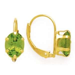   14K Oval Peridot Leverback Earrings 8X6mm Augustina Jewelry Jewelry