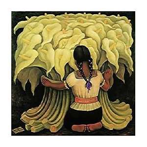  Diego Rivera 26.75W by 26.75H  Girl with Lilies CANVAS 