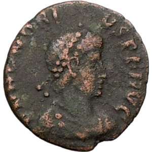 HONORIUS 395AD Authentic Ancient Roman Coin VICTORY crowning Honorius 