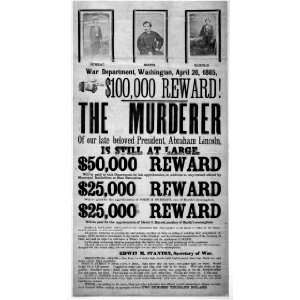 assassination of Abraham Lincoln John Wilkes Booth wanted poster 19 X 