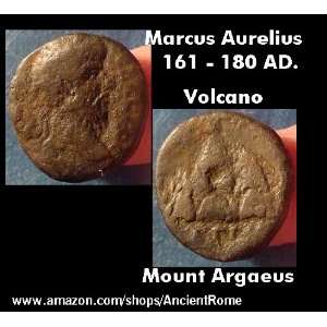 Marcus Aurelius. Mount Argaeus. Volcano. 166 AD. Ancient Coin.