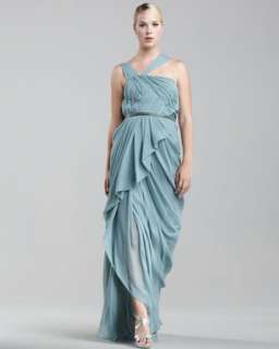 Asymmetric Chiffon Gown, Aqua