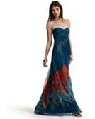    Aqua Long Floral Border Print Dress  