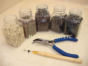 Feather Hair Extension Tool Kit PLIERS HOOK 100 BEADS  