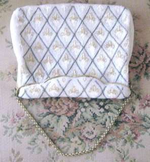 Vintage BELGIUM White Beaded FLEUR de LIS Purse/Handbag