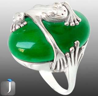   MAGICAL GREEN CHALCEDONY OVAL FROG 925 SILVER ARTISAN RING N9411