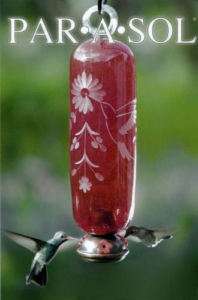 FILIGREE Cut Glass HUMMINGBIRD Feeder Parasol   Red NIB  