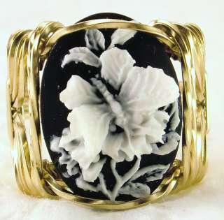 Butterfly Flowers Cameo Ring 14k Rolled Gold Petite  