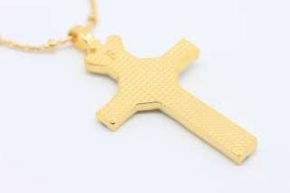 New Men Women Rhinestone Cross 9K Gold Filled Necklace  