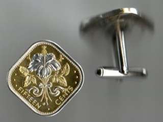 Gold/Silver Coin Cufflinks,Bahamas 15 Ct White Hibiscus  