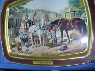 Currier and Ives Tin Serving Tray   Preparing For Marke  