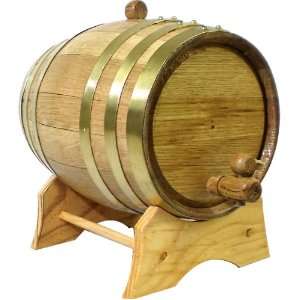  Oak Beverage Dispensing Barrel with Brass Bands 1 Liter 