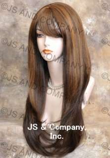 Human Hair Blend Long Straight Brown Mix Wig Hair  