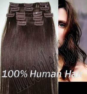 100% Human Hair Extensions   Clip in hair extension Medium Brown 