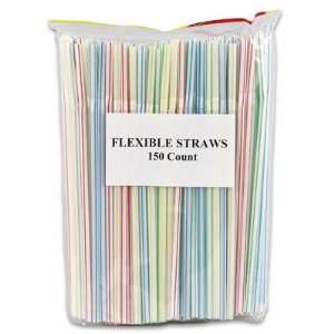  150ct Flexible Drinking Straws in Assorted Striped Colors 