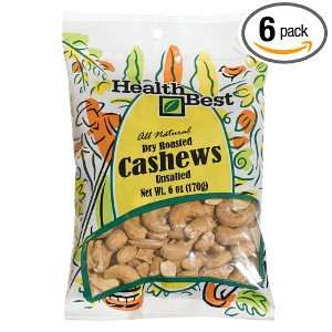 Health Best Cashews Dry Roasted Salted, 6 Ounce Units (Pack of 6 