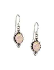 Sterling Silver Oval Synthetic Pink Opal Earrings on Shepherd Hooks.