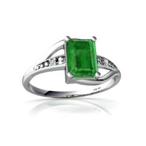    14K White Gold Emerald cut Genuine Emerald Ring Size 9 Jewelry