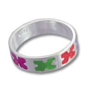  Autism Awareness Sterling Silver Enamel Puzzle Piece Ring 
