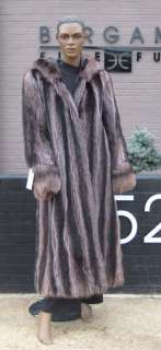   Natural Raccoon Fur Full Length Hooded Coat Parka Stroller Jacket M