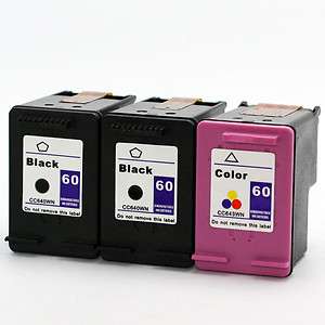 3pk HP 60 Ink For Photosmart e All in One D110a Printer  